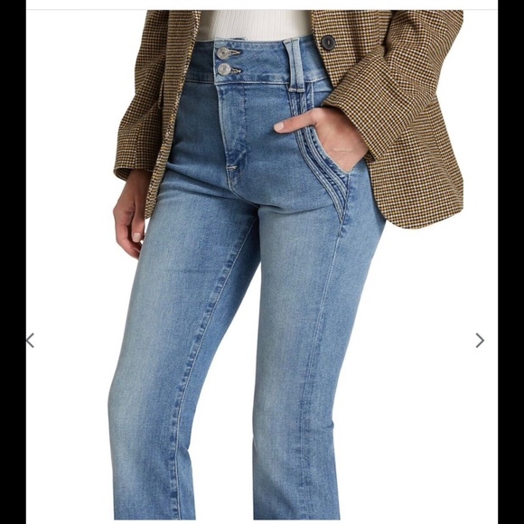 Frame The Double Detail High Rise Flare Denim Jeans Color Merced Size 32 - NWT - Picture 5 of 16